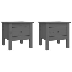vidaXL Mesa auxiliar 2 uds de madera maciza de pino gris 40x40x39 cm