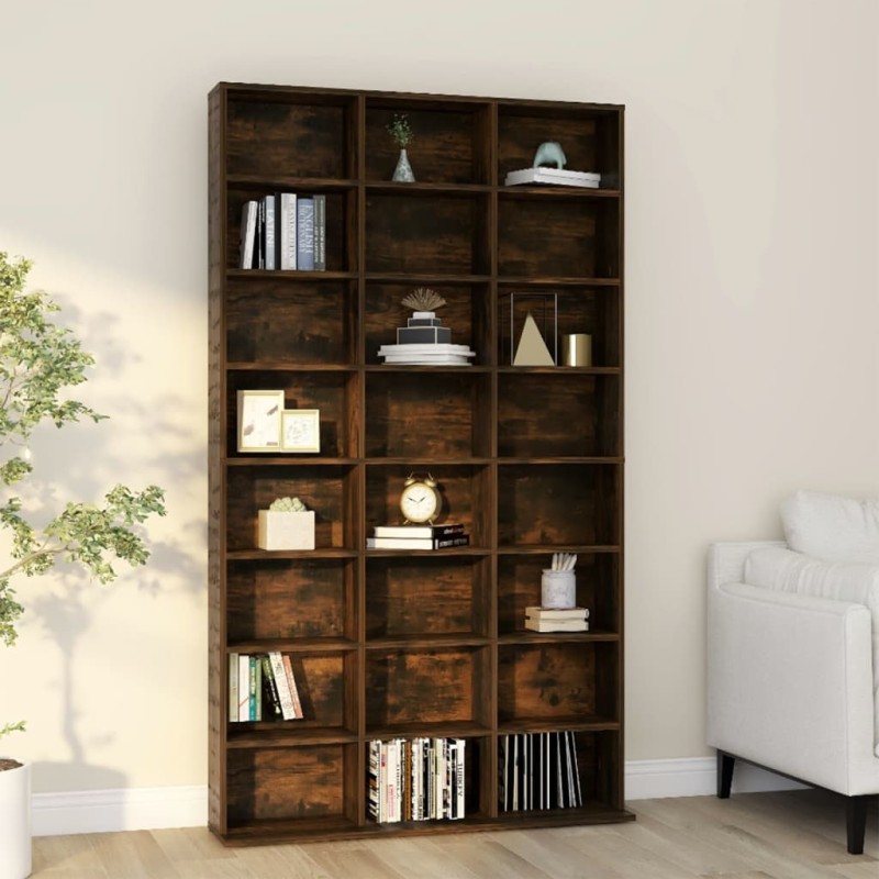 vidaXL Estantería de CD contrachapada roble ahumado 102x23x177,5 cm vidaXL Estantería de CD contrachapada roble ahumado 102x23x177,5 cm