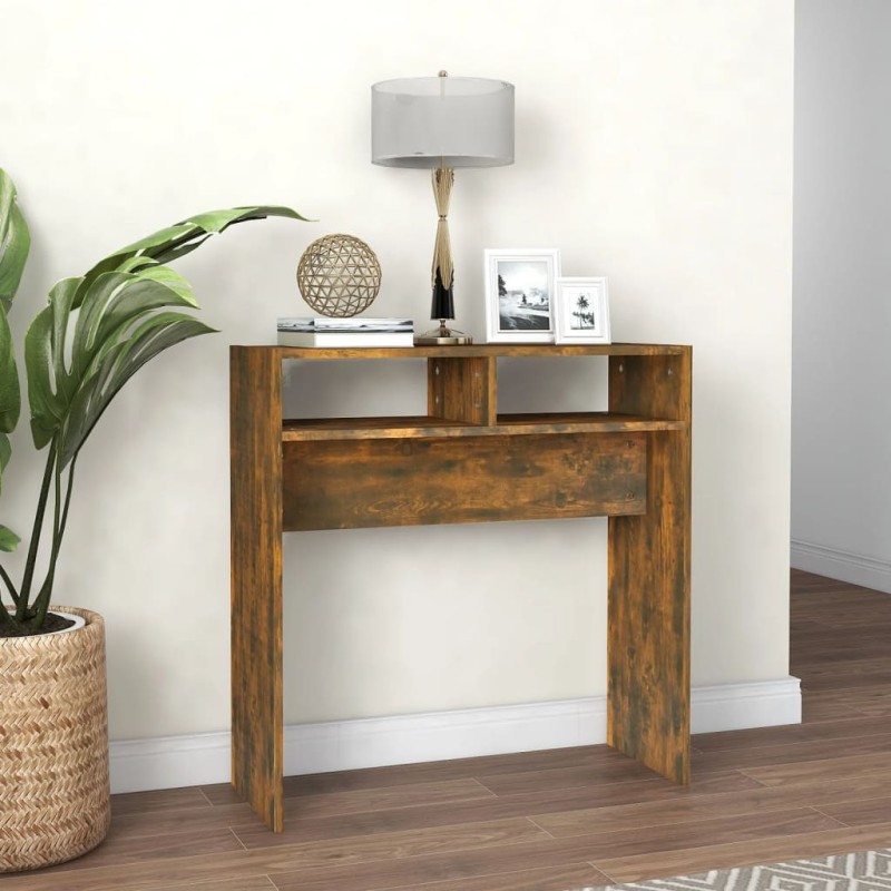 vidaXL Mesa consola madera contrachapada roble ahumado 78x30x80 cm vidaXL Mesa consola madera contrachapada roble ahumado 78x30x80 cm