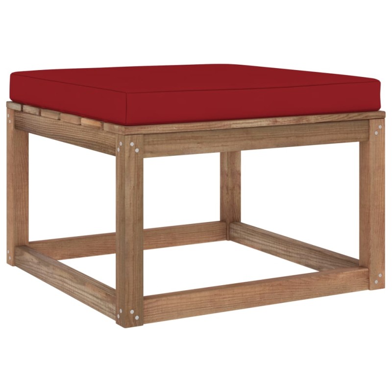 vidaXL Reposapiés taburete de jardín con cojín rojo tinto vidaXL Reposapiés taburete de jardín con cojín rojo tinto
