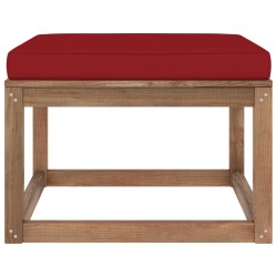 vidaXL Reposapiés taburete de jardín con cojín rojo tinto