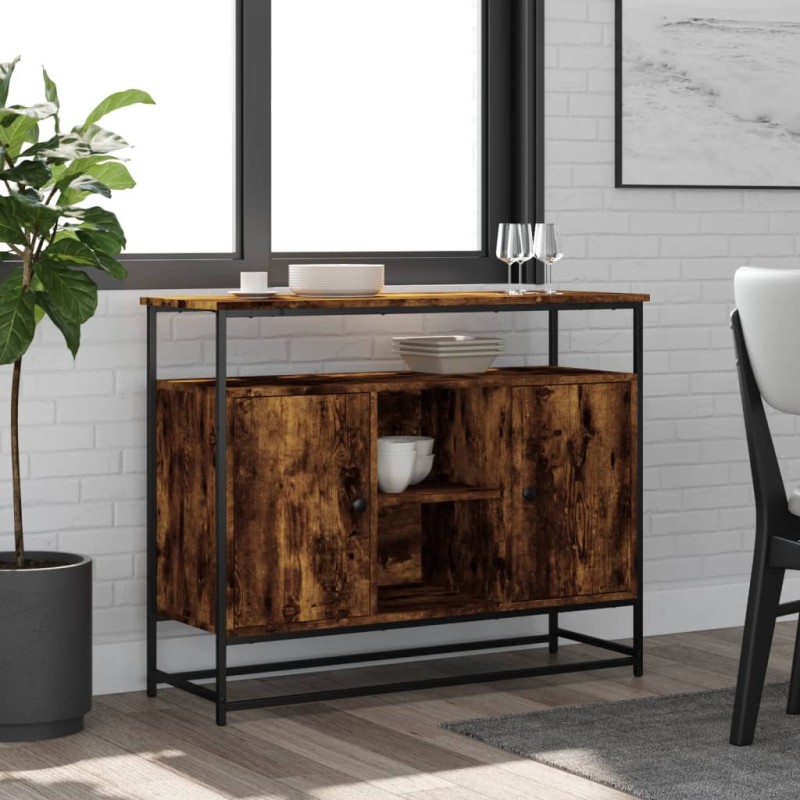vidaXL Aparador de madera de ingeniería roble ahumado 100x35x80 cm vidaXL Aparador de madera de ingeniería roble ahumado 100x35x80 cm