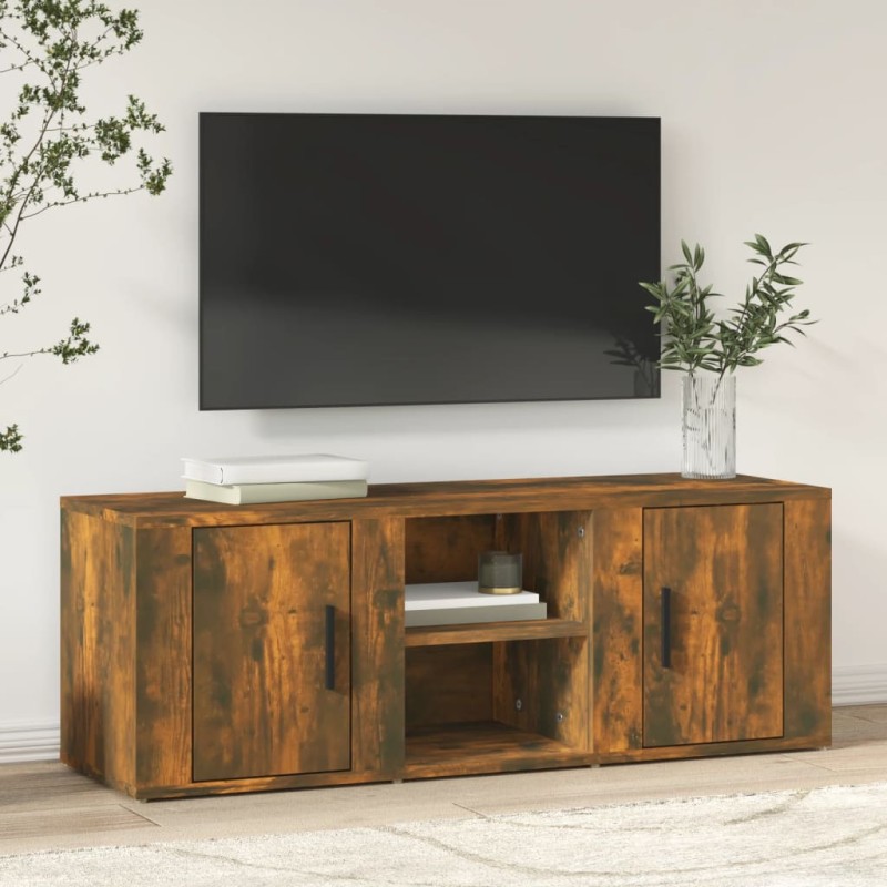 vidaXL Mueble de TV madera contrachapada roble ahumado 100x31,5x35 cm vidaXL Mueble de TV madera contrachapada roble ahumado 100x31,5x35 cm