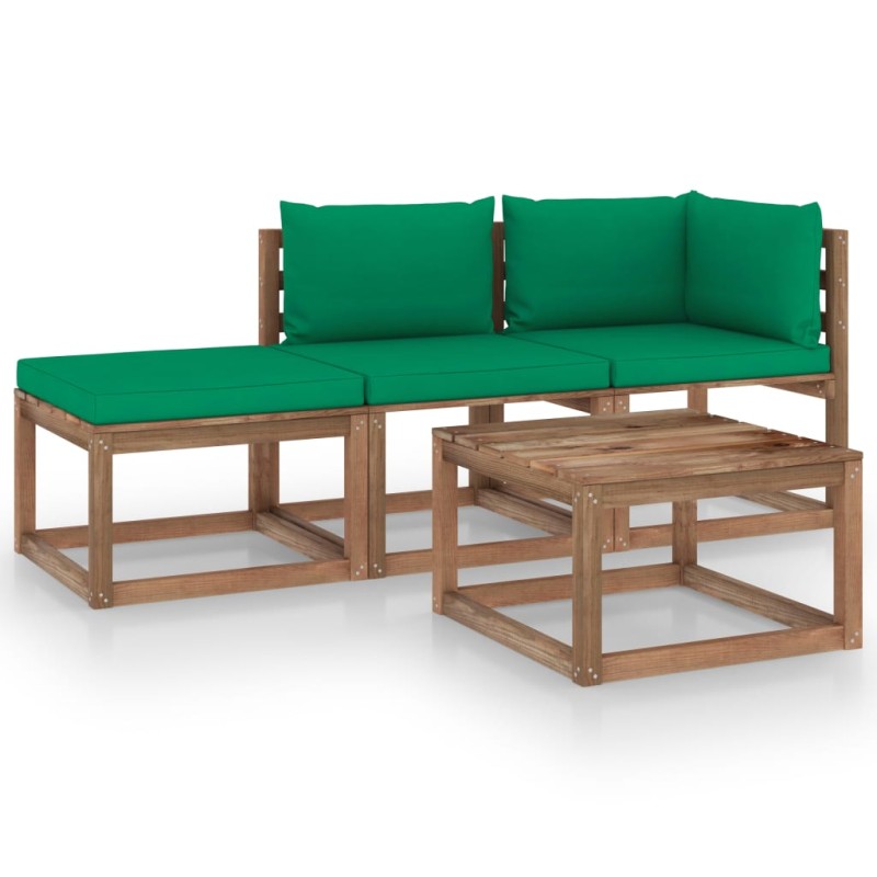 vidaXL Set de jardín palets 4 pzas con cojines madera pino impregnada vidaXL Set de jardín palets 4 pzas con cojines madera pino impregnada