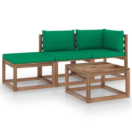 vidaXL Set de jardín palets 4 pzas con cojines madera pino impregnada