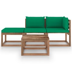 vidaXL Set de jardín palets 4 pzas con cojines madera pino impregnada