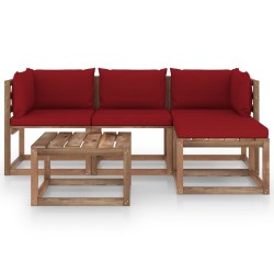 vidaXL Juego de muebles de jardín 5 piezas con cojines rojo tinto