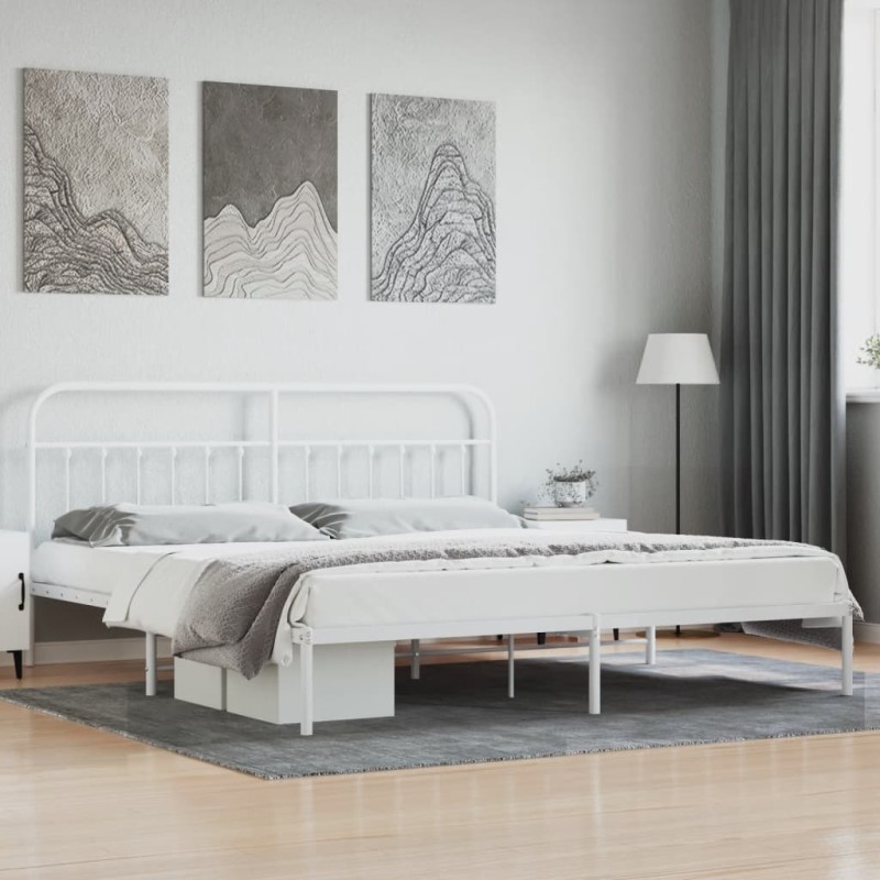 vidaXL Estructura de cama de metal con cabecero blanco 193x203 cm vidaXL Estructura de cama de metal con cabecero blanco 193x203 cm