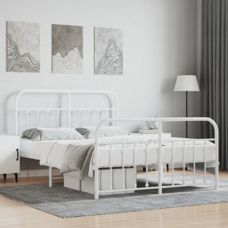 vidaXL Estructura cama metal con cabecero y estribo blanco 135x190 cm