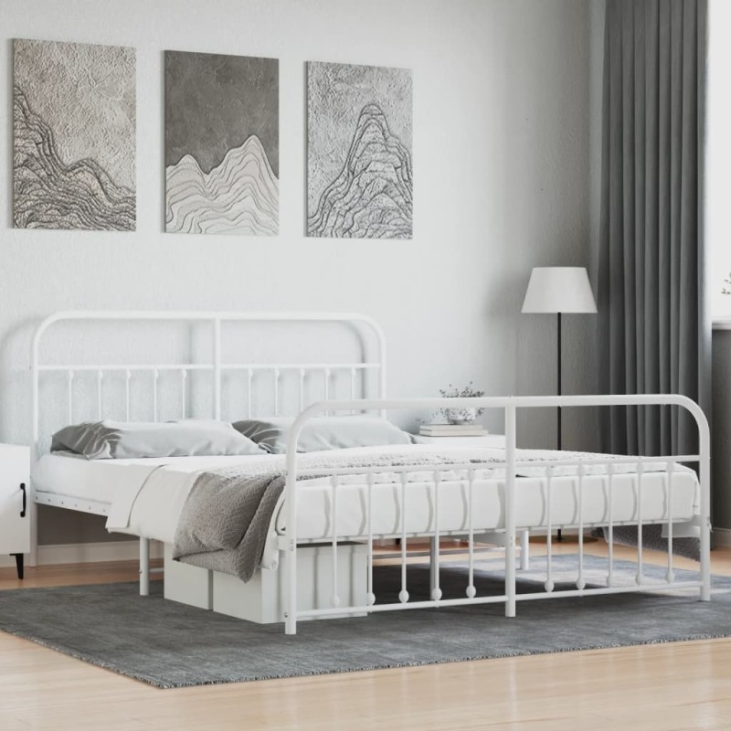 vidaXL Estructura cama metal con cabecero y pie cama blanco 183x213 cm vidaXL Estructura cama metal con cabecero y pie cama blanco 183x213 cm