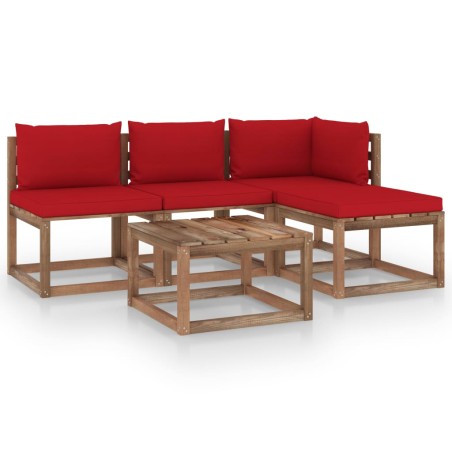 vidaXL Set de jardín palets 5 pzas con cojines madera pino impregnada