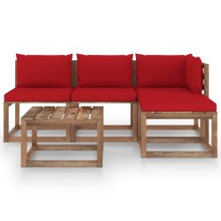 vidaXL Set de jardín palets 5 pzas con cojines madera pino impregnada