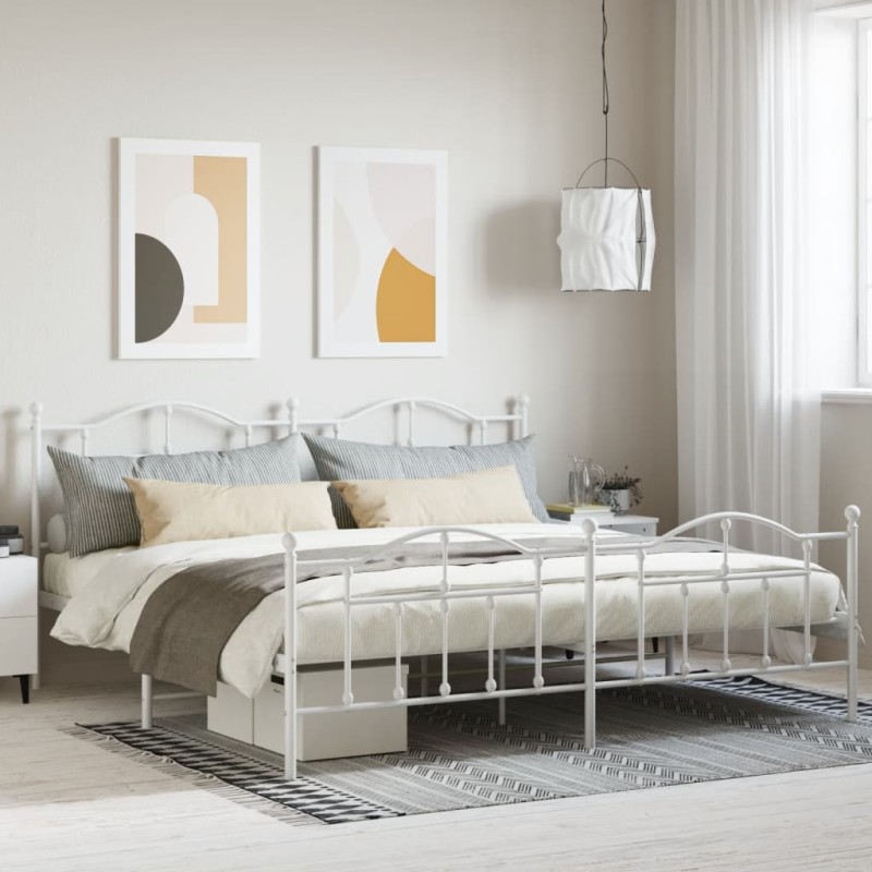 vidaXL Estructura cama metal con cabecero y pie cama blanco 193x203 cm vidaXL Estructura cama metal con cabecero y pie cama blanco 193x203 cm