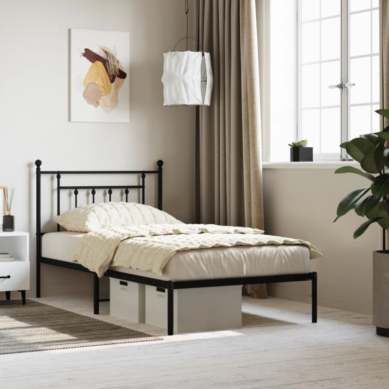 vidaXL Estructura de cama con cabecero metal negro 100x190 cm vidaXL Estructura de cama con cabecero metal negro 100x190 cm