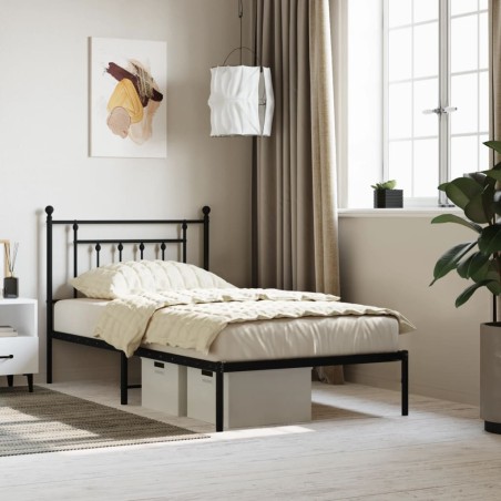 vidaXL Estructura de cama con cabecero metal negro 100x190 cm