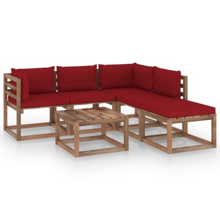 vidaXL Muebles de jardín de palets 6 pzs con cojines madera impregnada