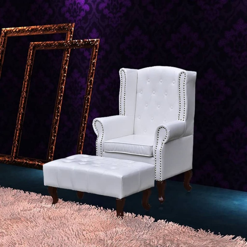 vidaXL Sillón con otomana blanco vidaXL Sillón con otomana blanco