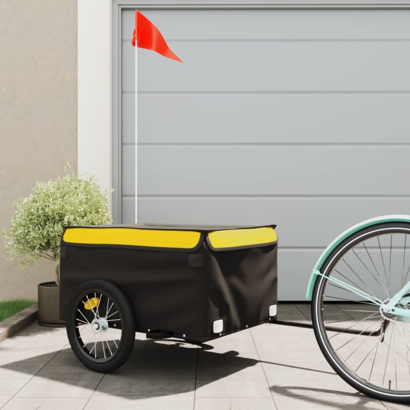 vidaXL Remolque para bicicleta hierro negro y amarillo 45 kg vidaXL Remolque para bicicleta hierro negro y amarillo 45 kg