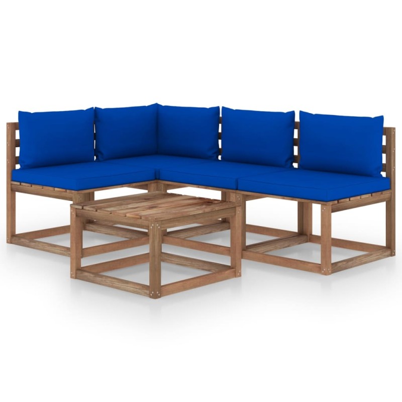 vidaXL Juego de muebles de jardín 5 piezas con cojines azules vidaXL Juego de muebles de jardín 5 piezas con cojines azules