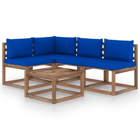 vidaXL Juego de muebles de jardín 5 piezas con cojines azules