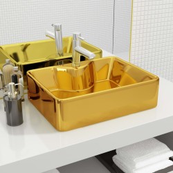 vidaXL Lavabo con orificio para grifo 48x37x13,5 cm cerámica dorado