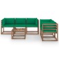 vidaXL Juego de muebles de jardín 6 piezas con cojines verdes vidaXL Juego de muebles de jardín 6 piezas con cojines verdes