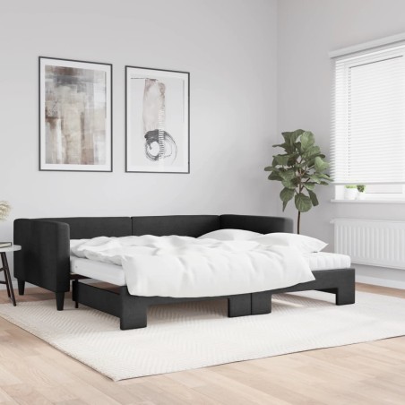 vidaXL Sofá cama nido con colchón tela negro 100x200 cm