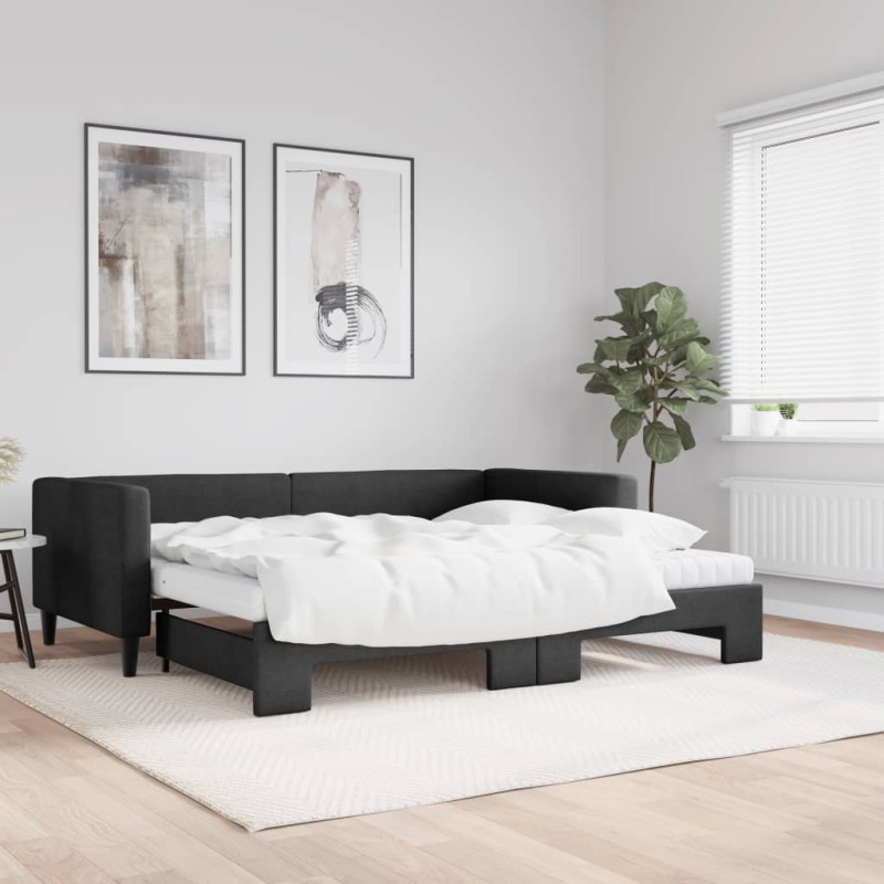 vidaXL Sofá cama nido con colchón tela negro 90x190 cm vidaXL Sofá cama nido con colchón tela negro 90x190 cm