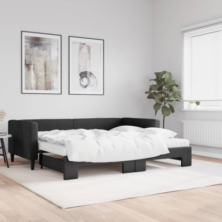 vidaXL Sofá cama nido con colchón tela negro 90x190 cm