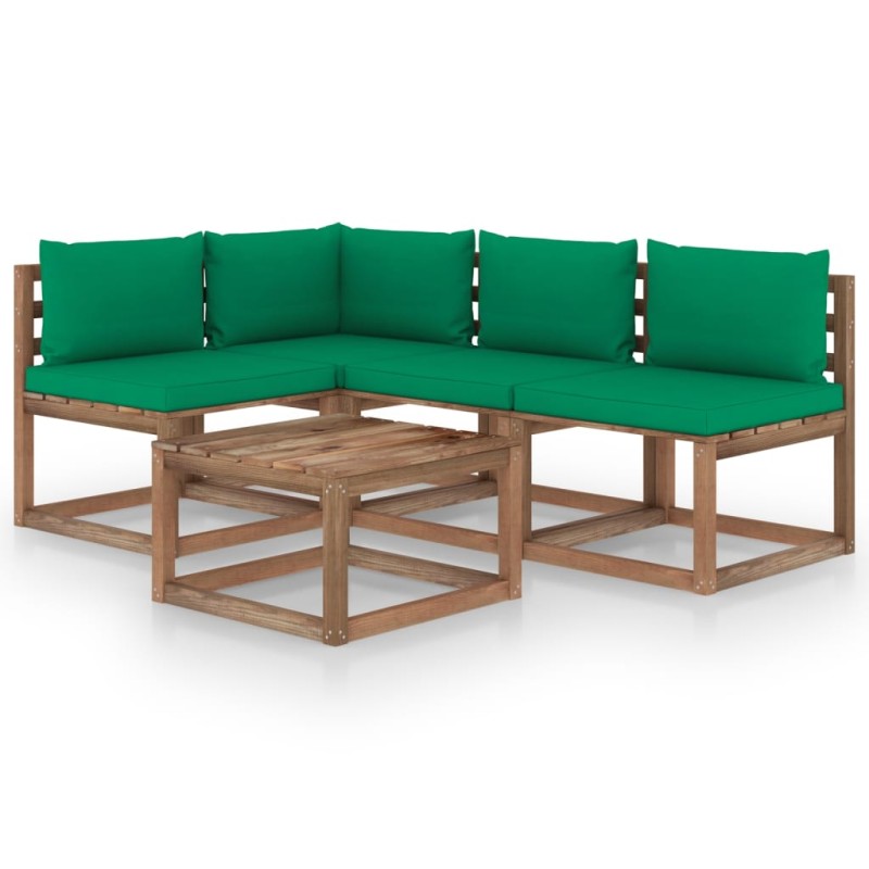 vidaXL Juego de muebles de jardín 5 piezas con cojines verdes vidaXL Juego de muebles de jardín 5 piezas con cojines verdes