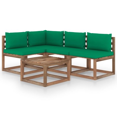 vidaXL Juego de muebles de jardín 5 piezas con cojines verdes