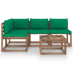 vidaXL Juego de muebles de jardín 5 piezas con cojines verdes