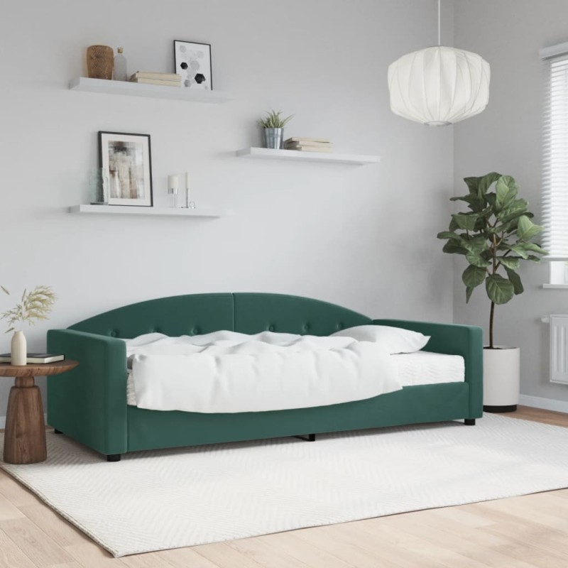vidaXL Sofá cama con colchón terciopelo verde oscuro 90x200 cm