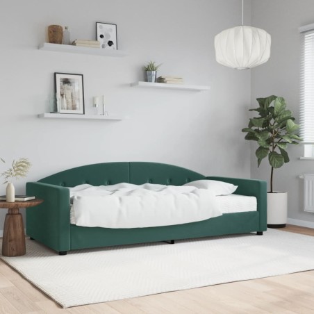 vidaXL Sofá cama con colchón terciopelo verde oscuro 90x200 cm