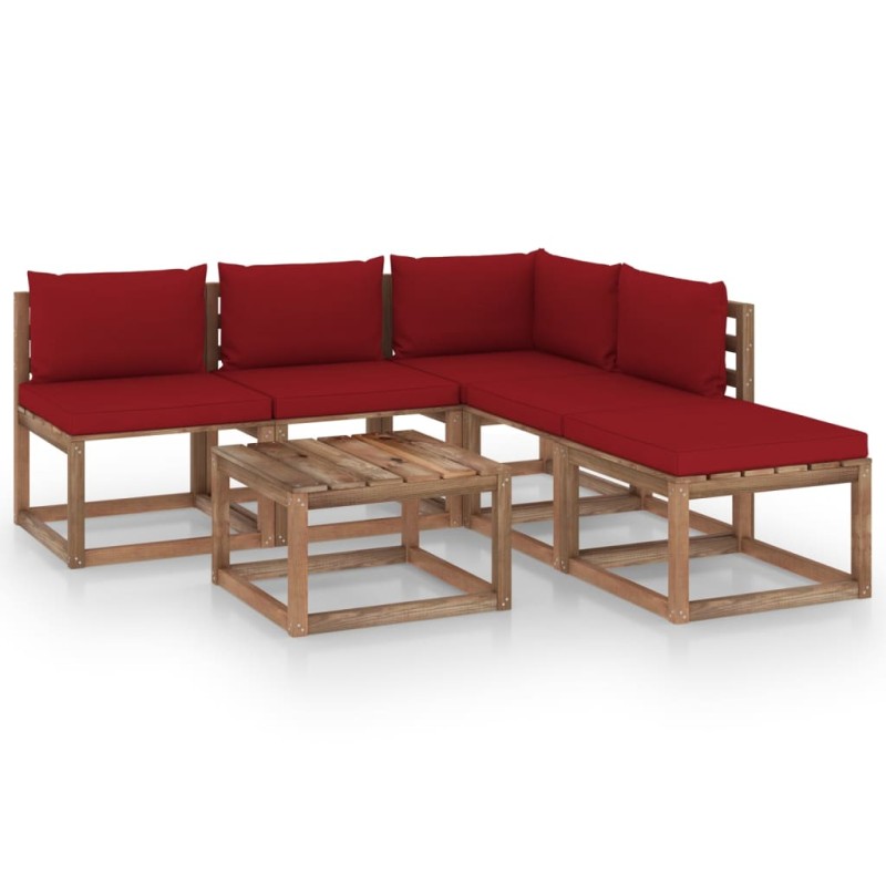 vidaXL Muebles de jardín de palets 6 pzs con cojines madera impregnada vidaXL Muebles de jardín de palets 6 pzs con cojines madera impregnada