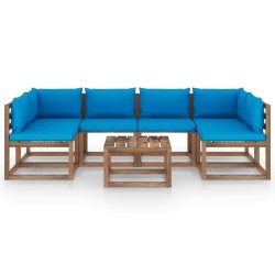 vidaXL Muebles de jardín de palets 7 pzs con cojines madera impregnada