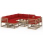 vidaXL Juego de muebles de jardín 10 piezas con cojines rojo
