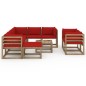 vidaXL Juego de muebles de jardín 10 piezas con cojines rojo