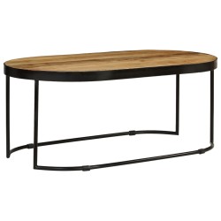 vidaXL Mesa de centro ovalada madera maciza de mango y acero 110 cm