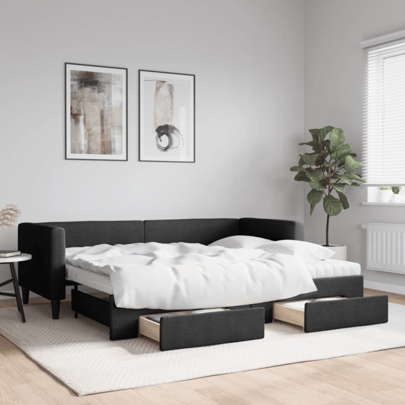 vidaXL Sofá cama nido con cajones tela negro 80x200 cm vidaXL Sofá cama nido con cajones tela negro 80x200 cm
