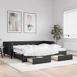 vidaXL Sofá cama nido con cajones tela negro 90x200 cm