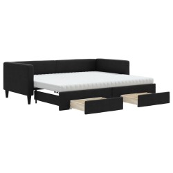 vidaXL Sofá cama nido con cajones tela negro 90x200 cm
