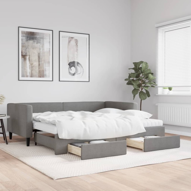 vidaXL Sofá cama nido con cajones tela gris oscuro 90x190 cm vidaXL Sofá cama nido con cajones tela gris oscuro 90x190 cm