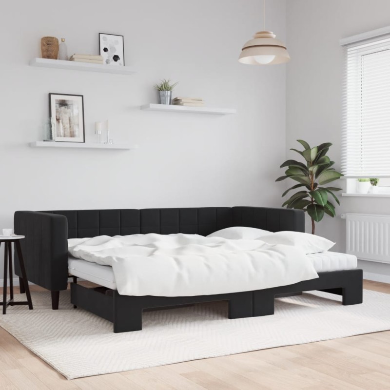 vidaXL Sofá cama nido con colchón terciopelo negro 90x200 cm vidaXL Sofá cama nido con colchón terciopelo negro 90x200 cm