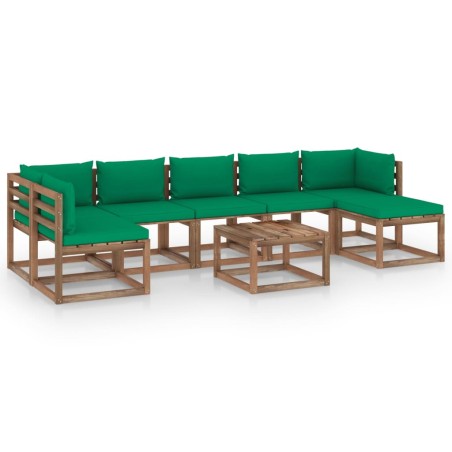 vidaXL Set de muebles de jardín 8 piezas con cojines verdes