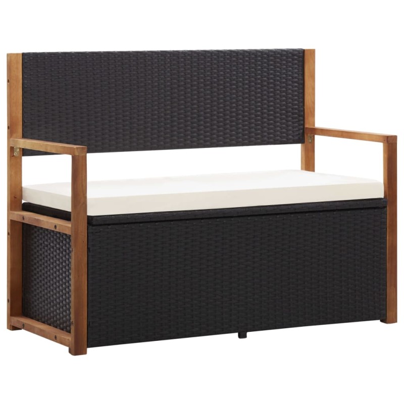 vidaXL Banco de almacenaje ratán sintético madera acacia negro 115 cm vidaXL Banco de almacenaje ratán sintético madera acacia negro 115 cm