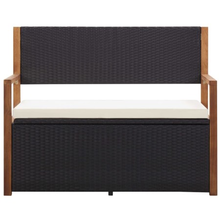 vidaXL Banco de almacenaje ratán sintético madera acacia negro 115 cm
