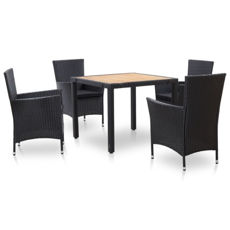 vidaXL Set de comedor de jardín 5 pzas y cojines ratán sintético negro