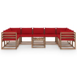 vidaXL Juego de muebles de jardín 10 piezas con cojines rojos