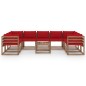 vidaXL Juego de muebles de jardín 10 piezas con cojines rojos vidaXL Juego de muebles de jardín 10 piezas con cojines rojos